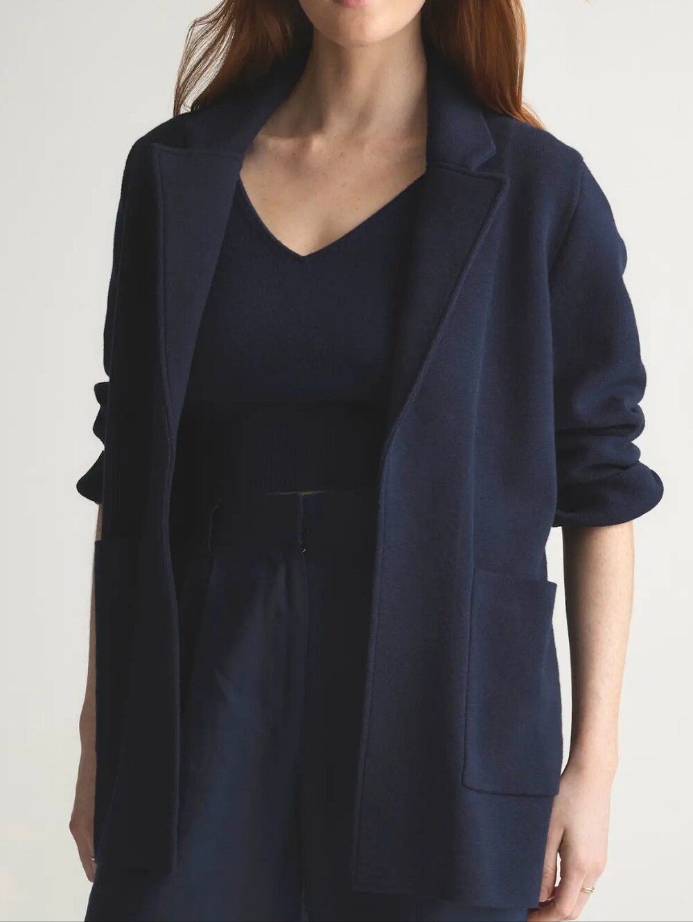 $189 Quince 100% Organic Cotton Knit Blazer Navy